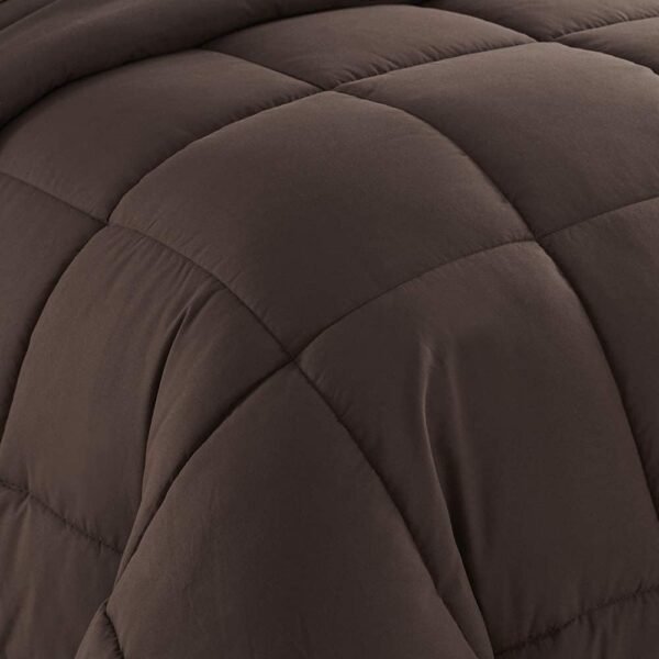 5PCS Box Stitched Comforter Set - Brown /Oversized King Ultra-Soft Goose Down Alternative Comforter with 4 Pillow Shams 100% Cotton 500  Series Best Quilted Collection for All Seasons
