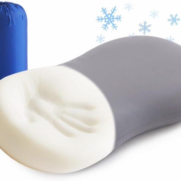 Memory Foam Travel Pillow Camping Pillow Medium Firm Bed Pillows for Sleeping Cooling Small Pillow for Camp,Plane,Backpacking,Trip,Cool & Breathable Cover (1, Grey)