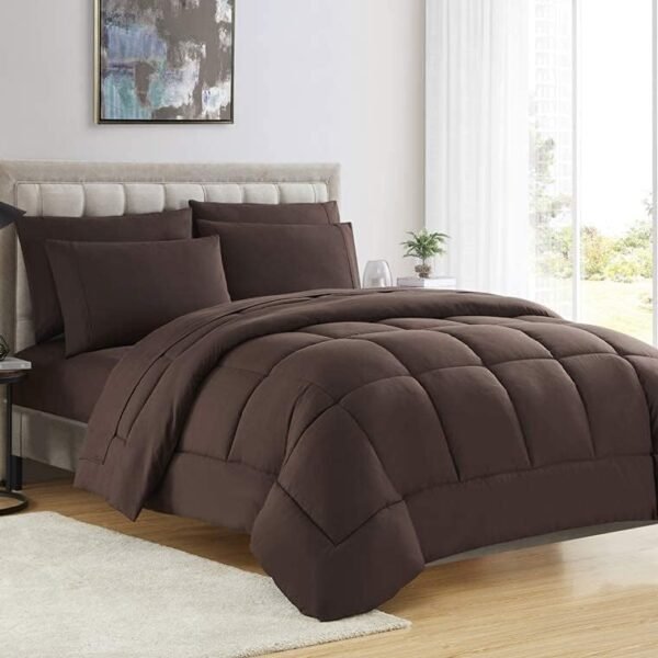 5PCS Box Stitched Comforter Set - Brown /Oversized King Ultra-Soft Goose Down Alternative Comforter with 4 Pillow Shams 100% Cotton 500 Series Best Quilted Collection for All Seasons