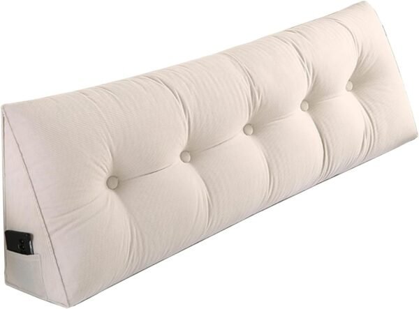Husband headboard Pillow Large Back Rest Support Reading Pillows for Sitting in Bed for Adults Triangle Velvet Wedge Pillow headboard King Size, Beige