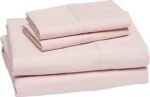 Lightweight, breathable, wrinkle-resistant microfiber four-piece sheet set, 14-inch deep pockets, standard double size, blush pink, solid color