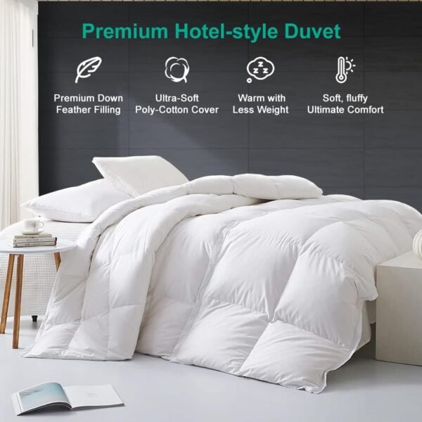 Feathers Down Comforter King Size Luxurious All Seasons Duvet Insert - Ultra-Soft 750 Fill-power Hotel Collection Comforter, 54 Oz Fluffy Medium Warmth, (106x90, Solid White)
