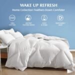 Organic Feathers Down Comforter Queen Size | Geometric All Season Duvet Insert | 100% Cotton, Medium Warm Down Blanket or Stand-Alone Comforter with Corner Tabs (90x90, White)