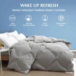 Organic Lightweight Feathers Down Comforter Queen Size | Thin All-Season Duvet Insert for Warm Weathers/Hot Sleepers | 100% Cotton Geometric Quilted Summer Blanket (90x90, Cloud Grey)