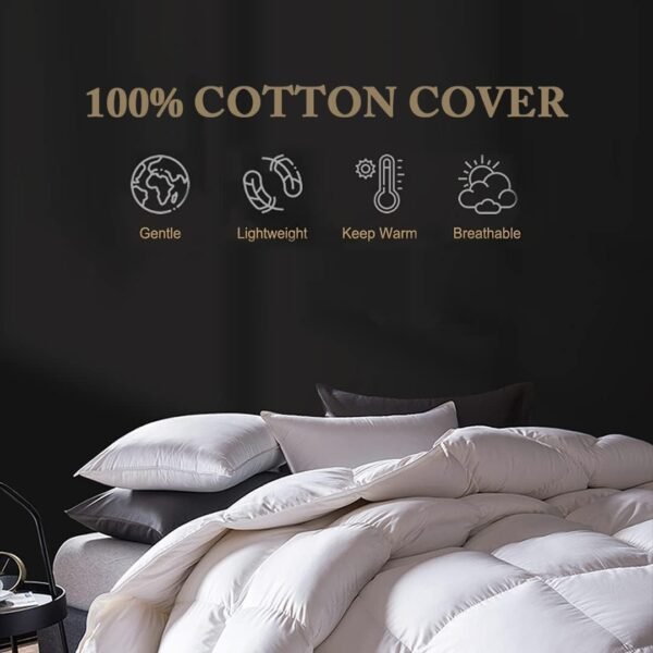 Lightweight Feather Down Comforter Queen, 100% Cotton Cover, Summer Warm Weather Bed Quilt, Thin All-Season Duvet Insert for Hot Sleepers (Ivory White, 90x90)