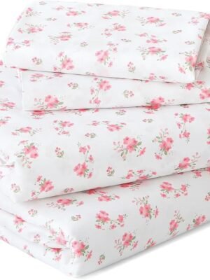 Full-size four-piece sheet set, soft and breathable, bedroom-friendly, deep pocket design, accommodates mattresses up to 16 inches thick, wrinkle-resistant and cool