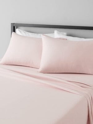 Lightweight, breathable, wrinkle-resistant microfiber four-piece sheet set, 14-inch deep pockets, standard double size, blush pink, solid color