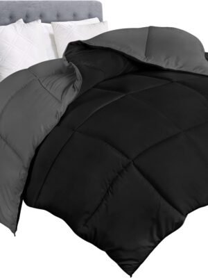 Bedding Comforter Duvet Insert - Quilted Comforter with Corner Tabs - Box Stitched Down Alternative Comforter (Black/Grey, Twin)