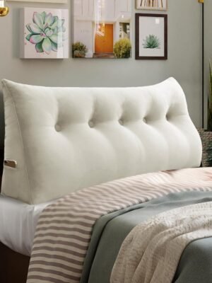 11 lbs Thickened Queen Headboard Pillow for Sitting Up in Bed, Back Support Reading Pillow with Side Pocket and Velvet Removable Cover, Triangular Large Wedge Headboard Pillow