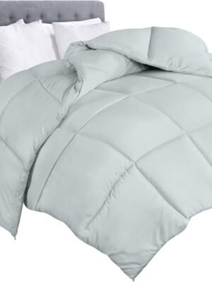 Bedding Comforter Duvet Insert - Quilted Comforter with Corner Tabs - Box Stitched Down Alternative Comforter (Twin, Light Grey)