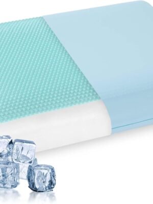 Cooling Pillow for Sleeping, Gel Memory Foam Pillow with Reversible Cover, Neck Support for Side, Back and Stomach Sleepers, Removable & Machine Washable Cover, Bed Pillows for Hot Sleepers, Blue