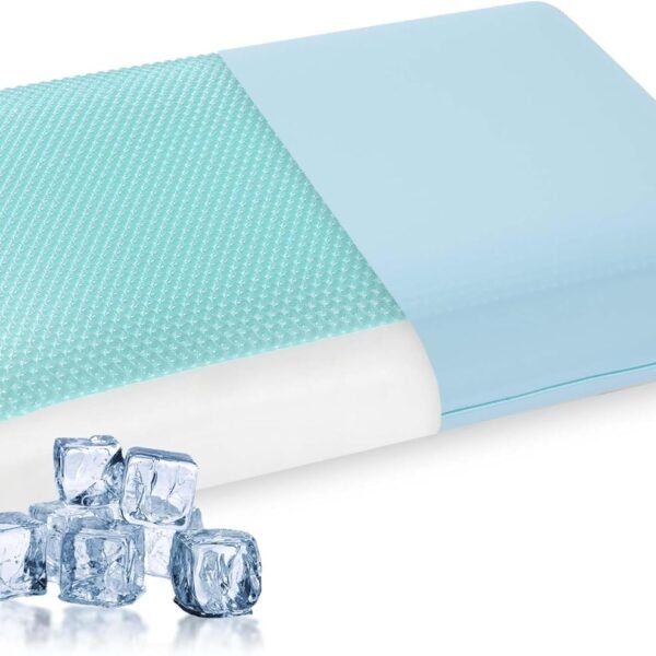 Cooling Pillow for Sleeping, Gel Memory Foam Pillow with Reversible Cover, Neck Support for Side, Back and Stomach Sleepers, Removable & Machine Washable Cover, Bed Pillows for Hot Sleepers, Blue
