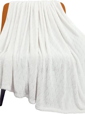 Fleece Blanket Fuzzy Plush Throw Blanket 50" x 60", Super Soft Fluffy Bed Blanket Geometric Pattern Comfy Microfiber Flannel Blankets for Couch, Bed, Sofa, Cream White