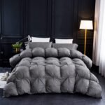 Pinch Pleat Feathers Down Comforter Queen Size Duvet Insert, 750+ Fill Power, 1200TC 100% Cotton Fabric, All Seasons Premium Grey Down Comforter with 8 Tabs.