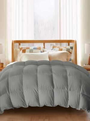 Lightweight Goose Feather Comforter Oversized Queen Size, Summer Duvet Insert for Hot Sleepers/Warm Weather, Hotel Collection Comforter with 100% Cotton Cover (98x98 Inch, Grey)