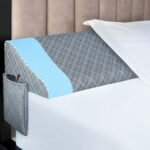 Queen Size Pillow Wedge for Headboard Gap Bed Gap Filller (0-8") Mattress Space Filler Pillow Stopper with 2 Side Pocket Triangle Foam Pillow Wedge Between Headboard Mattress(Grey, 60"x10"x6")