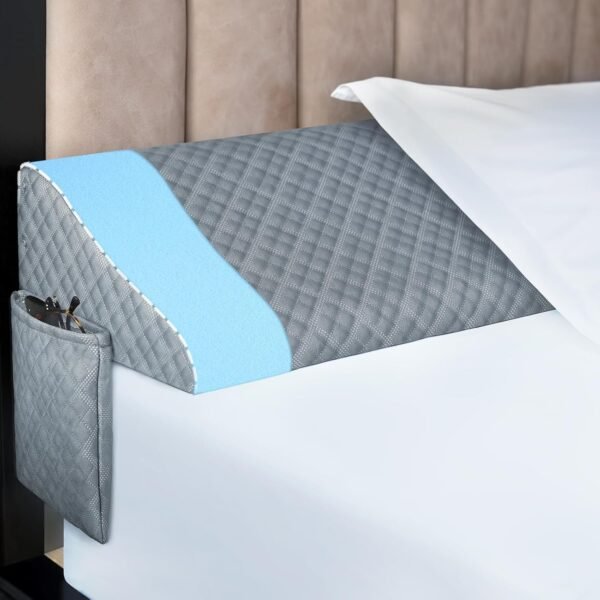 Queen Size Pillow Wedge for Headboard Gap Bed Gap Filller (0-8") Mattress Space Filler Pillow Stopper with 2 Side Pocket Triangle Foam Pillow Wedge Between Headboard Mattress(Grey, 60"x10"x6")