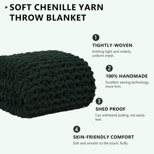 Chunky Knit Blanket Throw - Soft Chunky Throw Blanket 50x60: 100% Hand Kintted Chenile Crochet Throw Blanket for Couch - Large Cable Knit Chunky Blanket for Home Decor(Olive Green)