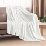 Fleece Blanket Fuzzy Plush Throw Blanket 50" x 60", Super Soft Fluffy Bed Blanket Geometric Pattern Comfy Microfiber Flannel Blankets for Couch, Bed, Sofa, Cream White