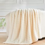 Super Soft Throw Blanket Ivory Premium Silky Flannel Fleece 3D Waffle Checkered Lightweight Bed Blanket All Season Use (Ivory, Throw(50"x70"))