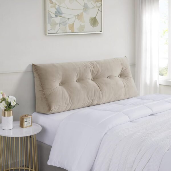 Wedge Pillow Headboard - Bed Wedge Pillow for Headboard - Large & Versatile Triangle Cushion Reading Support Pillow, Full - 54", Beige/Cream