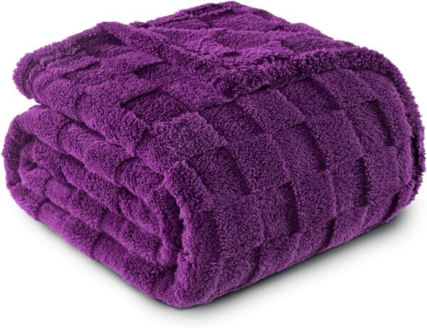 Fleece Throw Blanket for Couch,Super Soft and Warm Lightweight Checkered Pattern Blankets for All Seasons,50x60 Inches, Purple