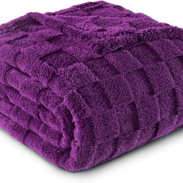 Fleece Throw Blanket for Couch,Super Soft and Warm Lightweight Checkered Pattern Blankets for All Seasons,50x60 Inches, Purple