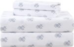 100% Cotton Sheet Set, Queen Size, Breathable and Cool, Soft Cotton Sheet Set, 14-inch Elastic Pocket Design, Fits mattresses up to 16 inches thick, Suitable for all seasons, Blue Floral Pattern 4-Piece Set