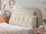 Headboard Pillow + A Long Neck Roll Pillow Body Pillow，Faux Fur Headboard Wedge Pillow with Removable Cover (Beige, Queen：59x8x20 inches)