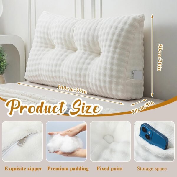 Wedge Pillow Triangular Headboard Bed Reading Backrest Wedge Bolster Pillow with Removable Cover Back Support for Daybed Bunk Bed(Beige,Twin)