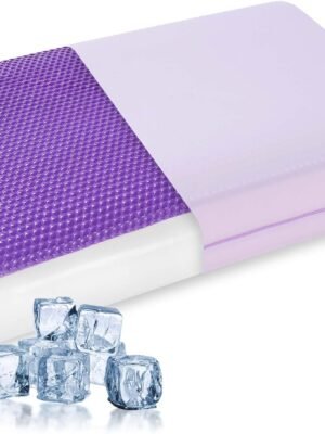 Cooling Pillow for Sleeping, Gel Memory Foam Pillow with Reversible Cover, Neck Support for Side, Back and Stomach Sleepers, Removable & Machine Washable Cover, Bed Pillows for Hot Sleepers, Purple