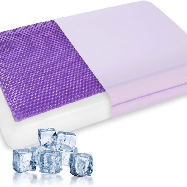 Cooling Pillow for Sleeping, Gel Memory Foam Pillow with Reversible Cover, Neck Support for Side, Back and Stomach Sleepers, Removable & Machine Washable Cover, Bed Pillows for Hot Sleepers, Purple
