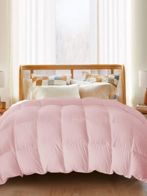 Lightweight Goose Feather Comforter Full/Queen Size, Summer Duvet Insert for Hot Sleepers/Warm Weather, Hotel Collection Comforter with 100% Cotton Cover (90x90 Inch, Pink)