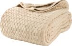 100% Cotton Waffle Weave Sofa Blanket, Lunch Break Blanket, Queen Bed Blanket, Outdoor Camping Blanket, (Apricot, 40 × 60 inches)