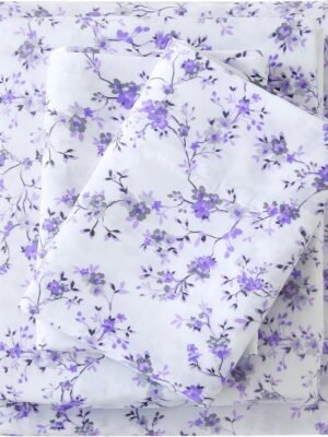 Floral Pattern King Size Sheet Set - 4-Piece Purple Lavender Floral Pattern Sheet Set - Soft and breathable microfiber sheet with deep pocket design, non-slip fitted sheet and pillowcases