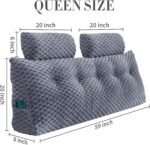 Wedge Headboard Pillow - Bed Wedge Pillow for Headboard Triangular Headboard Pillow with Neck Roll Pillow-Large Bolster for Sitting in Bed Backrest Positioning Support (Grey,59x8x20 Inches)