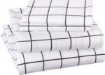 Soft microfiber four-piece sheet set, with elastic side pockets, full size, black checkered geometric pattern