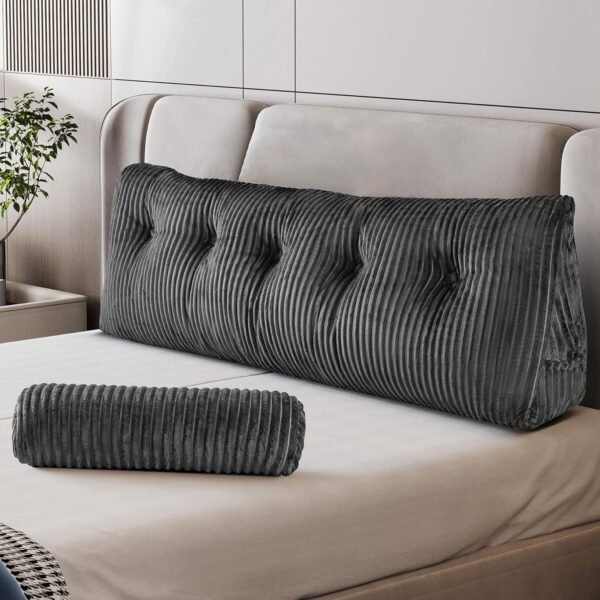 Queen Pillow Headboard with 2 Roll Pillow, Triangular Wedge Headboard Pillow, Large Reading Pillow Bed Reading Pillow for Bed Sitting Up Sleeping, Backrest Pillow for Back Pain Relief, Grey