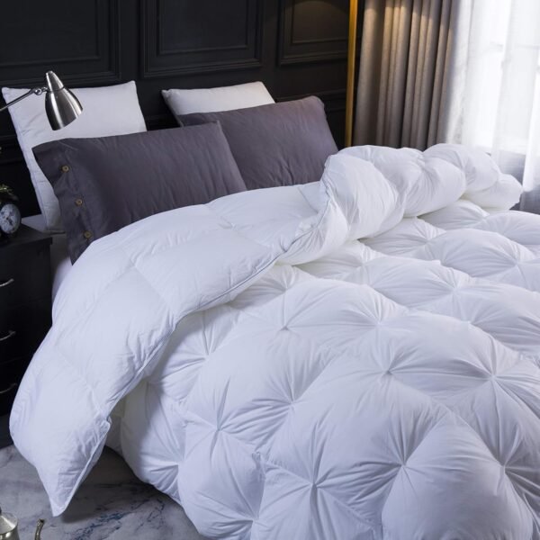 Pinch Pleat Goose Feathers Down Comforter Queen Size Duvet Insert,750+ Fill Power,1200TC 100% Cotton Fabric,Premium White Comforter for All Seasons with 8 Tabs.