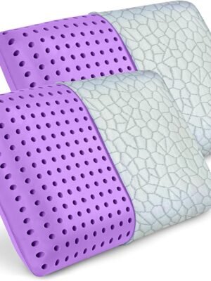 2 Pack Lavender Cooling Memory Foam Bed Rest Pillows, Ventilated Memory Foam Cooling Pillow for Stomach, Back and Side Sleeper Support, Washable Removable Cover Sleeping Pillows, 24" x 16"