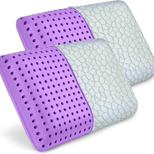2 Pack Lavender Cooling Memory Foam Bed Rest Pillows, Ventilated Memory Foam Cooling Pillow for Stomach, Back and Side Sleeper Support, Washable Removable Cover Sleeping Pillows, 24" x 16"