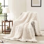 Chunky Knit Blanket Throw,Soft Chenille Yarn Throw 50x60，Handmade Thick Cable Knit Crochet Blanket, Large Rope Knot Throw Blanket for Couch Home Decor
