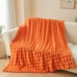 Fall Throw Blanket for Couch Orange Super Soft Flannel Fleece 3D Bubble Lightweight Bed Blanket All Season Use (Orange, Throw(50"x60"))