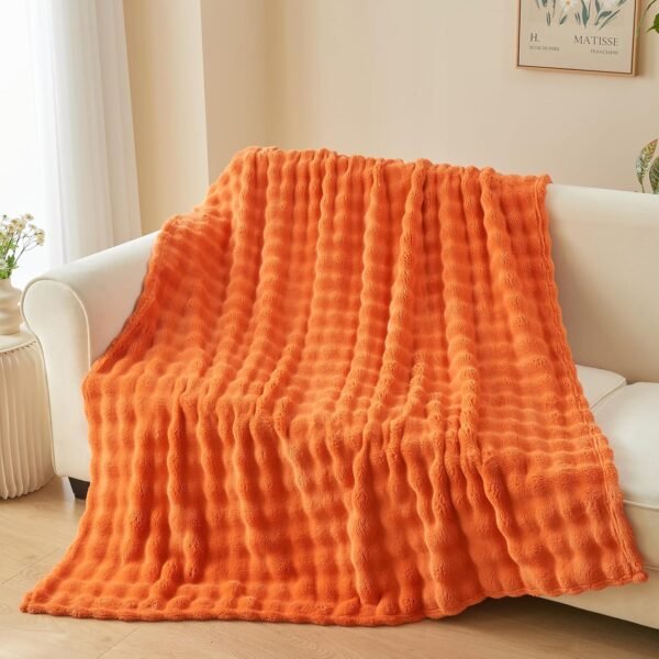 Fall Throw Blanket for Couch Orange Super Soft Flannel Fleece 3D Bubble Lightweight Bed Blanket All Season Use (Orange, Throw(50"x60"))