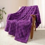 Fleece Throw Blanket for Couch,Super Soft and Warm Lightweight Checkered Pattern Blankets for All Seasons,50x60 Inches, Purple