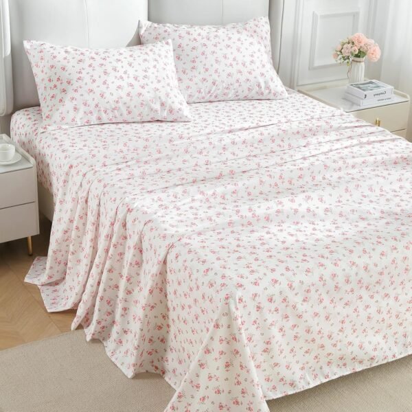 Full-size four-piece sheet set, soft and breathable, bedroom-friendly, deep pocket design, accommodates mattresses up to 16 inches thick, wrinkle-resistant and cool