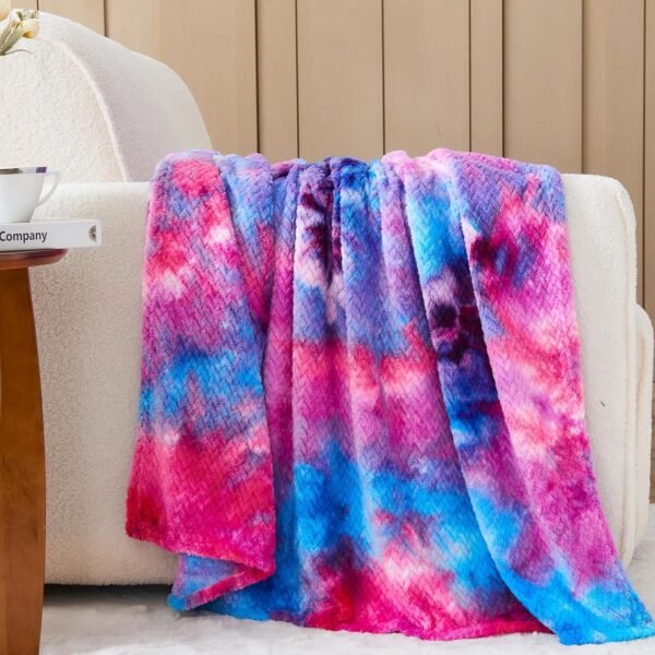 Super Soft Throw Blanket Deep Purple Rainbow Premium Silky Flannel Fleece Leaves Pattern Lightweight Bed Blanket All Season Use (Deep Purple Rainbow, Throw(50"x60"))