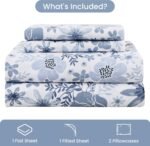 Full-size sheet set - Four-piece soft and breathable microfiber sheet set - blue and white floral pattern, full size - includes a deep-pocket, non-slip floral fitted sheet, suitable for all seasons.