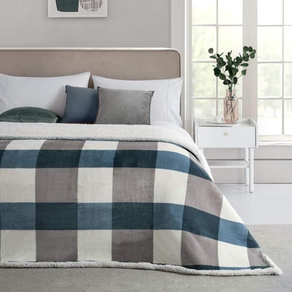 Fleece Throw Blanket 60" x 80" Reversible Plush Fluffy Large Big Blanket Lattice Flannel Blankets for Sofa Couch Bed (Grey-Soft Blue, 60"*80")