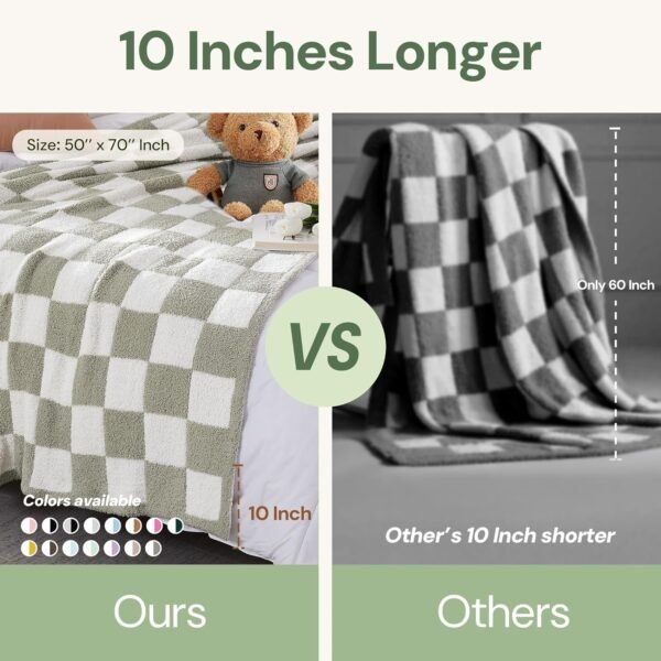Checkered Throw Blanket, Sage Green Microfiber Soft Cozy Fluffy Warm Hand Made Throw Blankets for Couch, Sofa, Chair, Bed, Camping, Picnic, Travel Lightweight Bed Blanket - 50"*70"